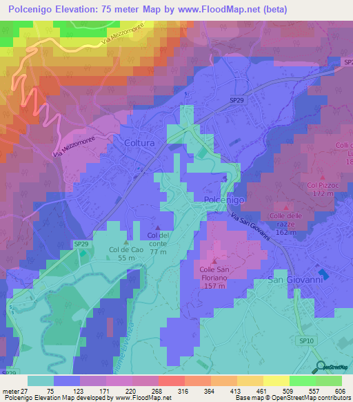 Polcenigo,Italy Elevation Map