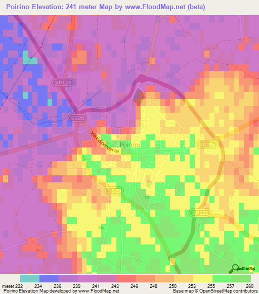 Poirino,Italy Elevation Map