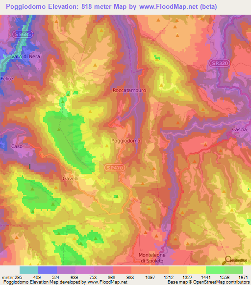 Poggiodomo,Italy Elevation Map