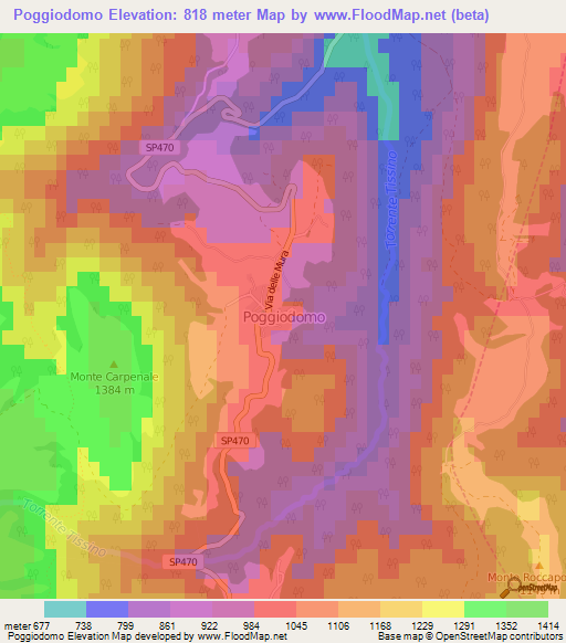 Poggiodomo,Italy Elevation Map