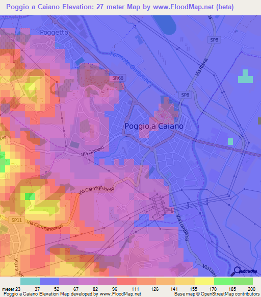 Poggio a Caiano,Italy Elevation Map