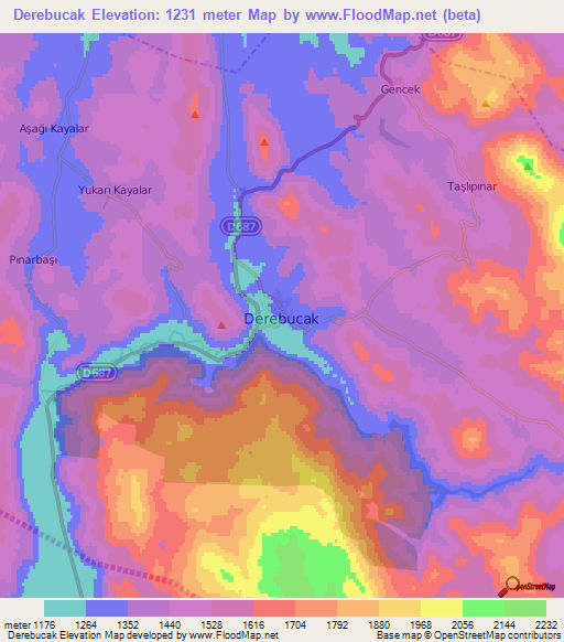 Derebucak,Turkey Elevation Map