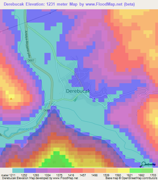 Derebucak,Turkey Elevation Map