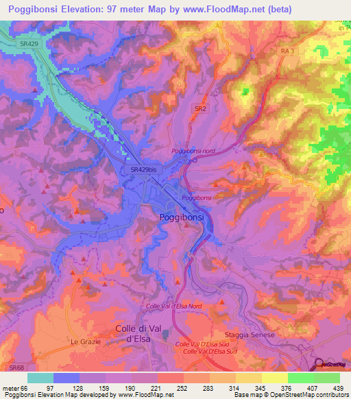 Poggibonsi,Italy Elevation Map