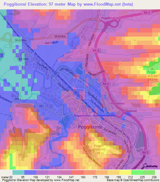 Poggibonsi,Italy Elevation Map