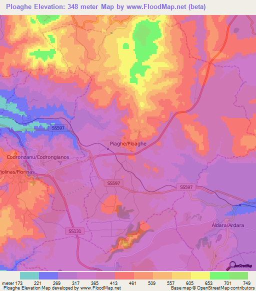 Ploaghe,Italy Elevation Map