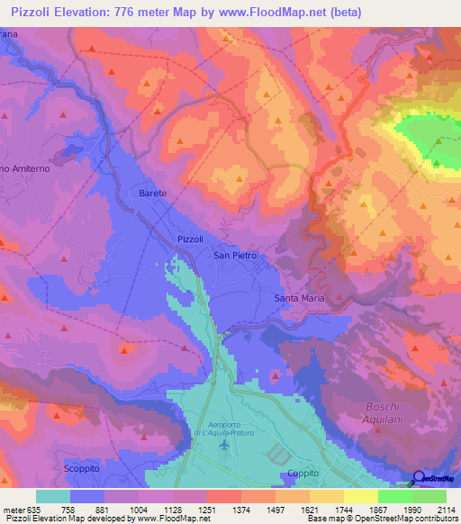 Pizzoli,Italy Elevation Map