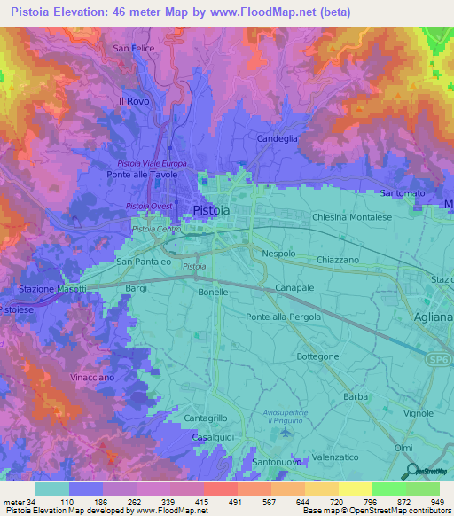 Pistoia,Italy Elevation Map