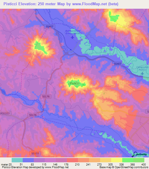 Pisticci,Italy Elevation Map