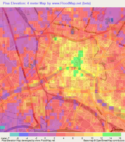 Pisa,Italy Elevation Map