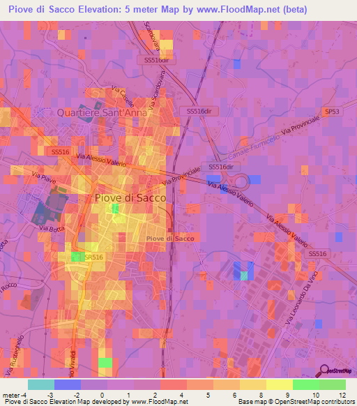 Piove di Sacco,Italy Elevation Map