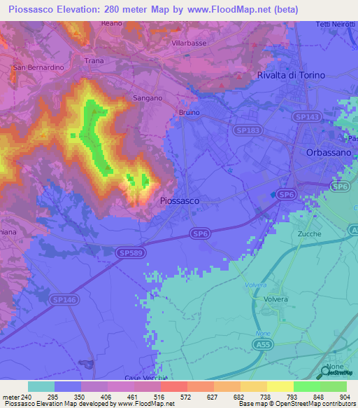 Piossasco,Italy Elevation Map