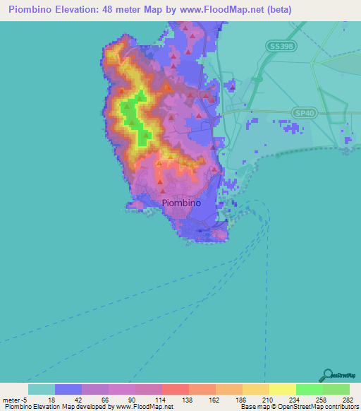 Piombino,Italy Elevation Map