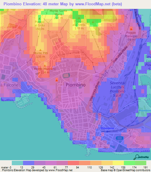 Piombino,Italy Elevation Map