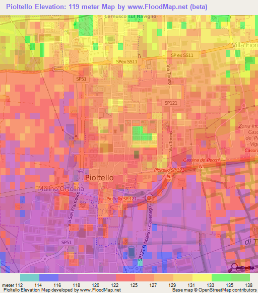 Pioltello,Italy Elevation Map