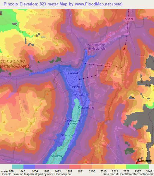 Pinzolo,Italy Elevation Map