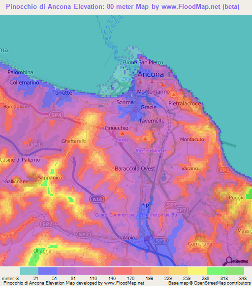 Pinocchio di Ancona,Italy Elevation Map