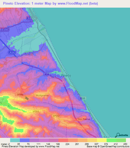 Pineto,Italy Elevation Map