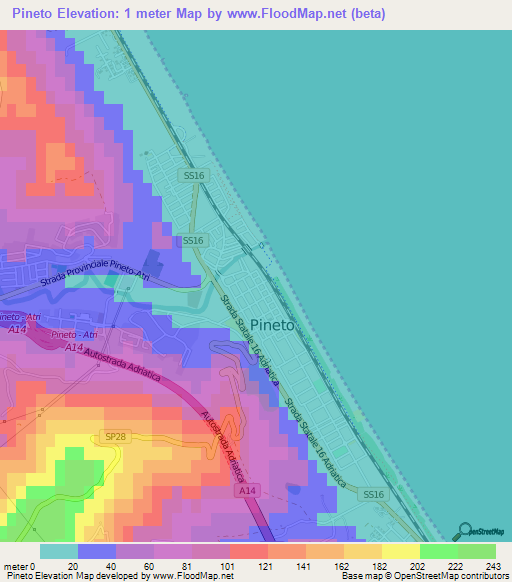 Pineto,Italy Elevation Map