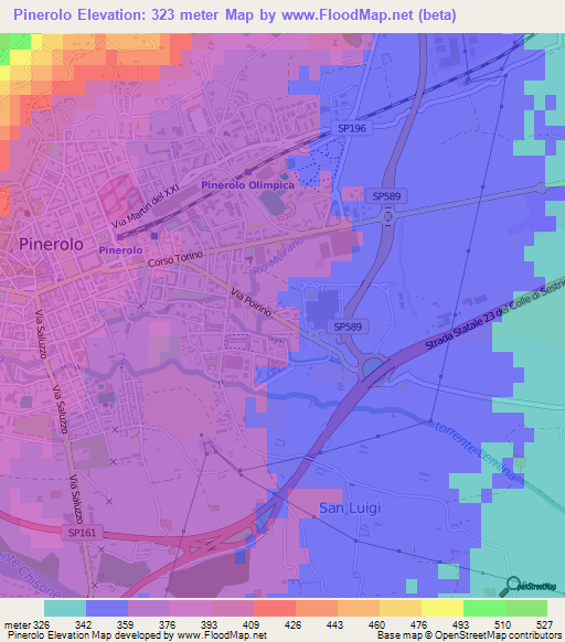 Pinerolo,Italy Elevation Map