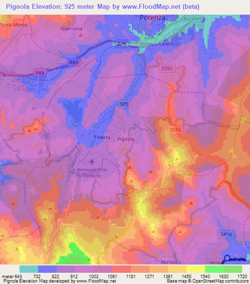 Pignola,Italy Elevation Map