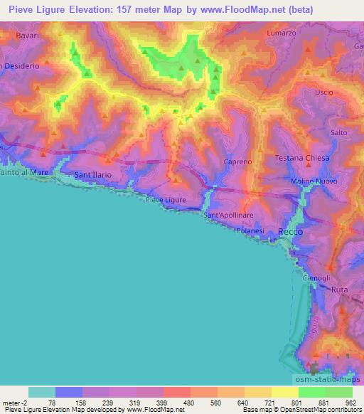 Pieve Ligure,Italy Elevation Map