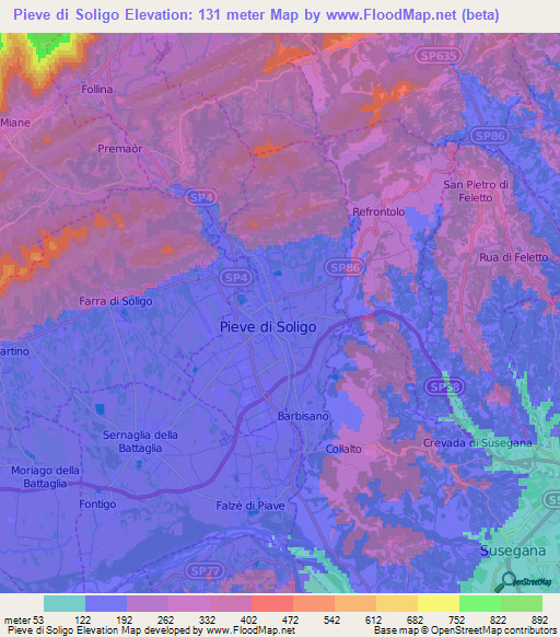 Pieve di Soligo,Italy Elevation Map