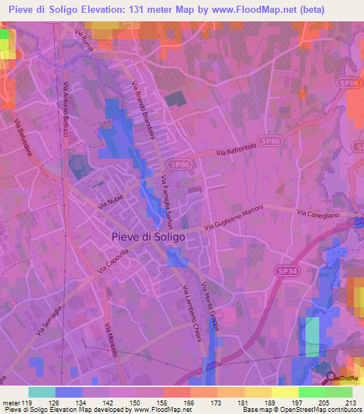 Pieve di Soligo,Italy Elevation Map