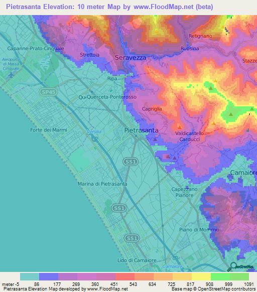 Pietrasanta,Italy Elevation Map