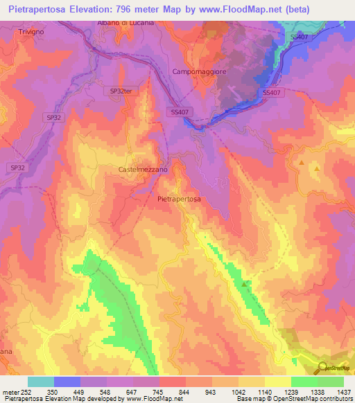 Pietrapertosa,Italy Elevation Map