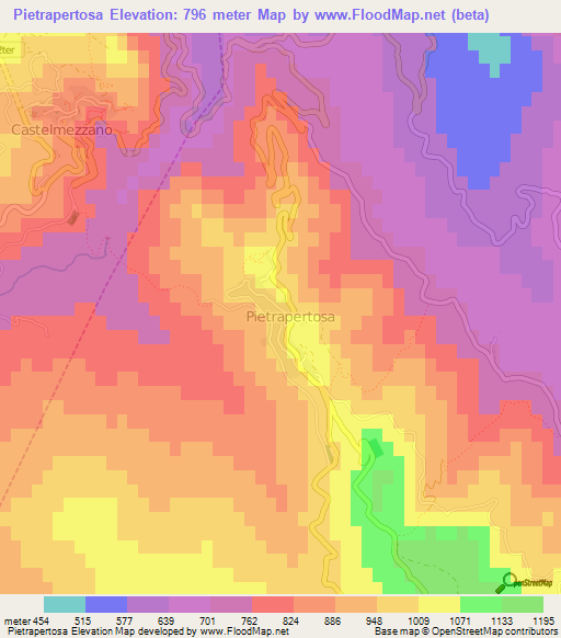 Pietrapertosa,Italy Elevation Map