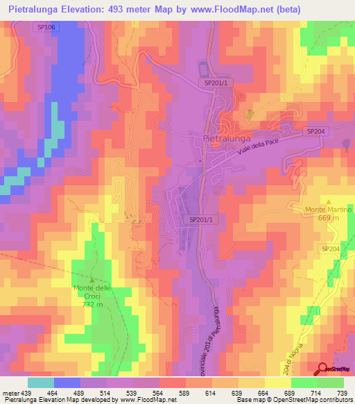 Pietralunga,Italy Elevation Map