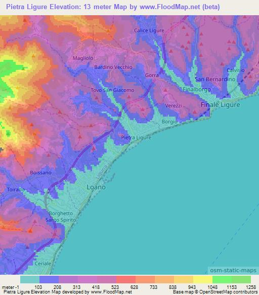 Pietra Ligure,Italy Elevation Map