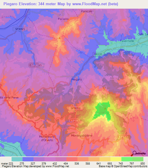 Piegaro,Italy Elevation Map