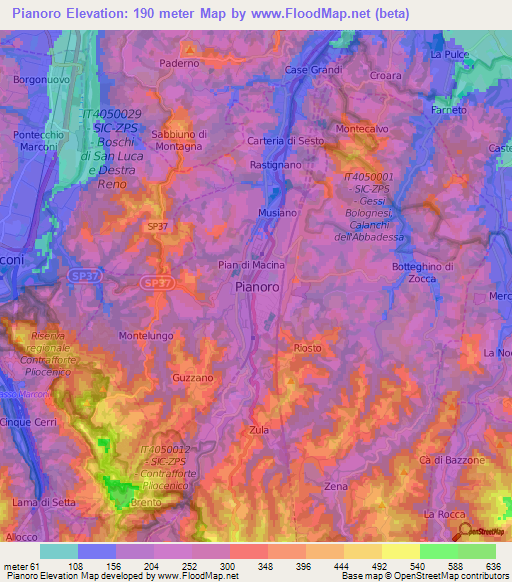 Pianoro,Italy Elevation Map