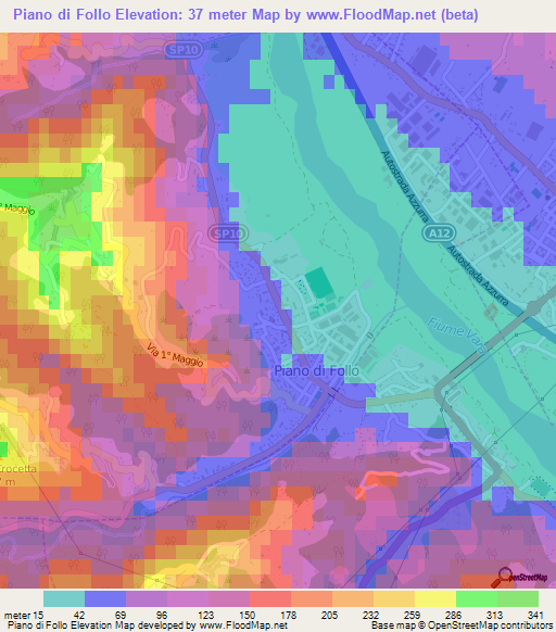 Piano di Follo,Italy Elevation Map