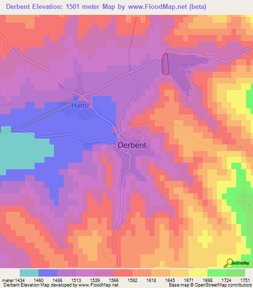 Derbent,Turkey Elevation Map