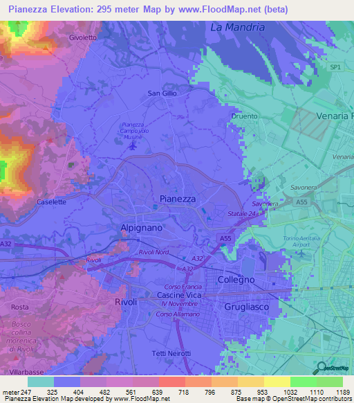 Pianezza,Italy Elevation Map