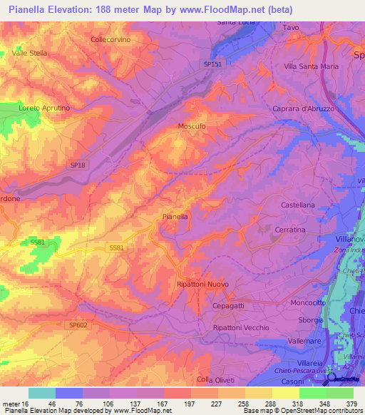 Pianella,Italy Elevation Map