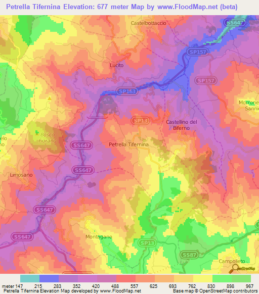 Petrella Tifernina,Italy Elevation Map