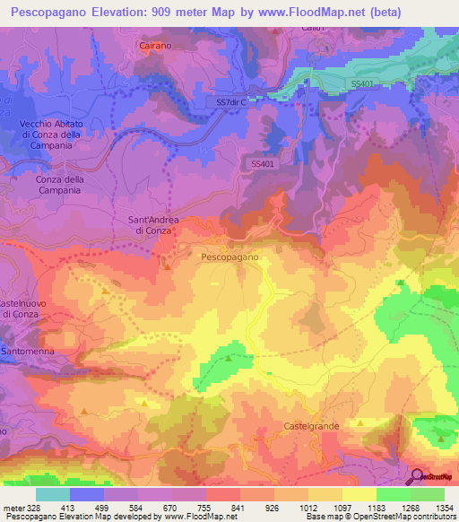 Pescopagano,Italy Elevation Map