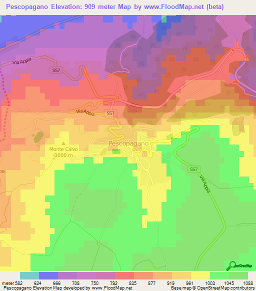 Pescopagano,Italy Elevation Map