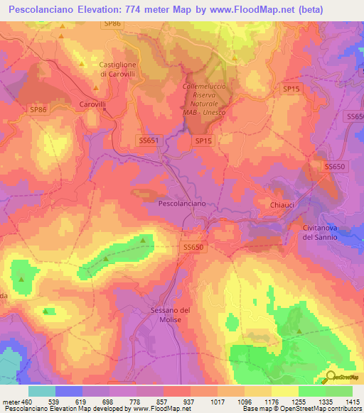 Pescolanciano,Italy Elevation Map