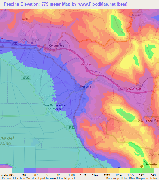 Pescina,Italy Elevation Map