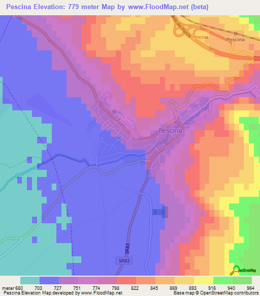 Pescina,Italy Elevation Map