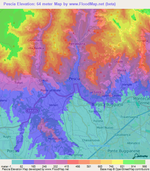 Pescia,Italy Elevation Map