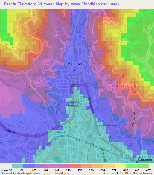 Pescia,Italy Elevation Map