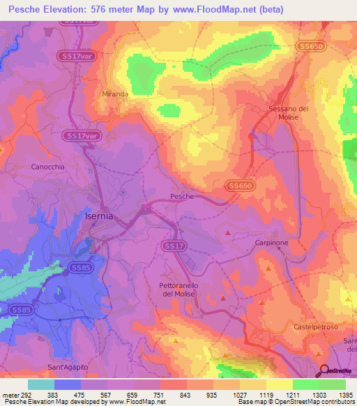 Pesche,Italy Elevation Map