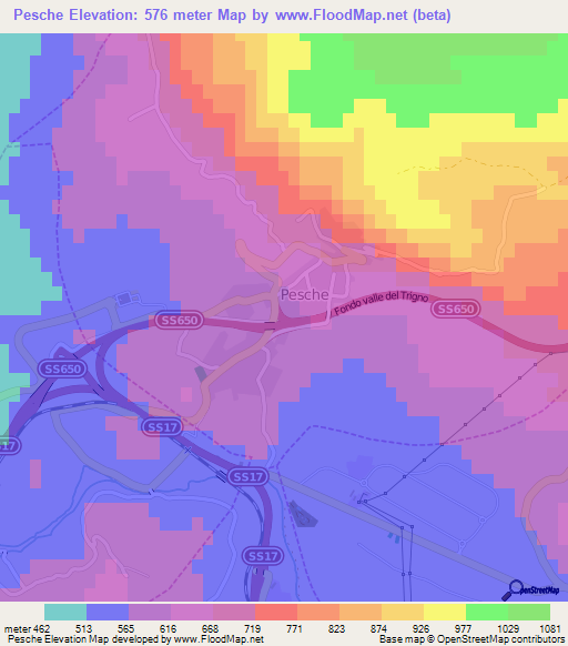 Pesche,Italy Elevation Map