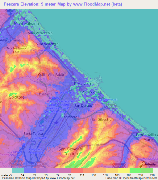 Pescara,Italy Elevation Map